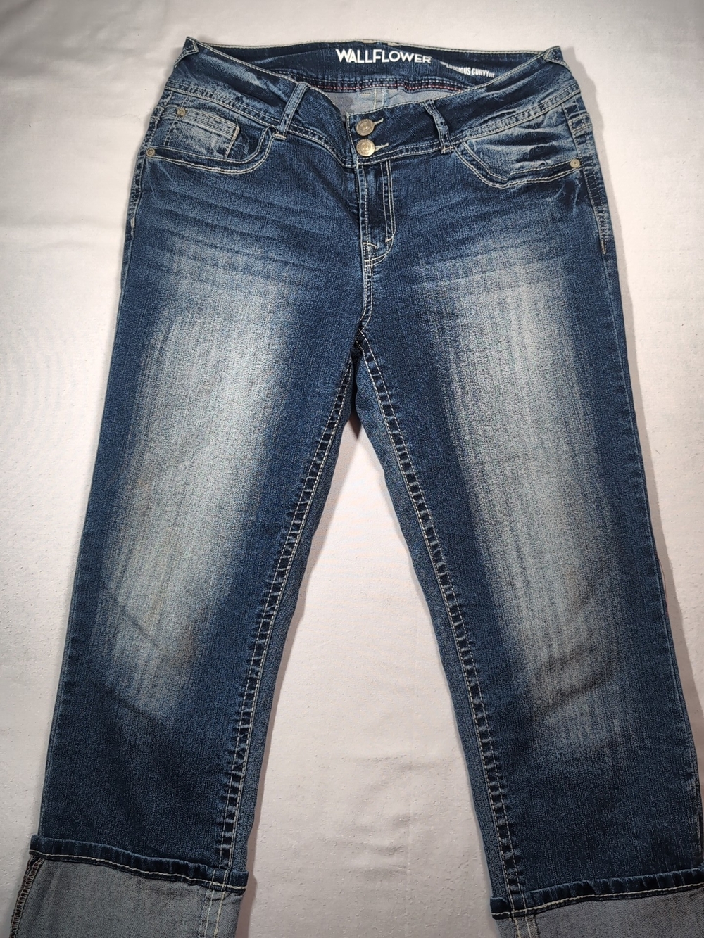 Wallflower Juniors Mid Blue Distressed Straight Jeans